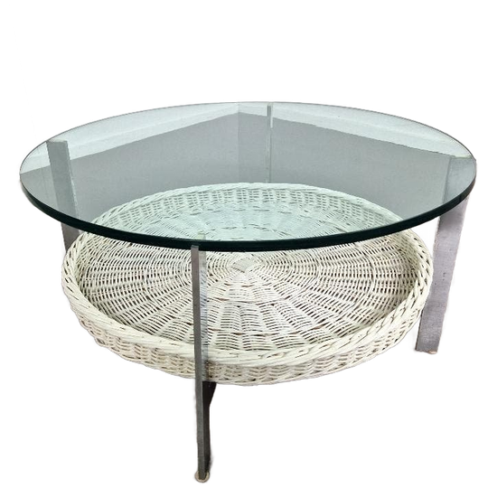 Stalen Salontafel | Rotan Mand | Glazen Blad 1