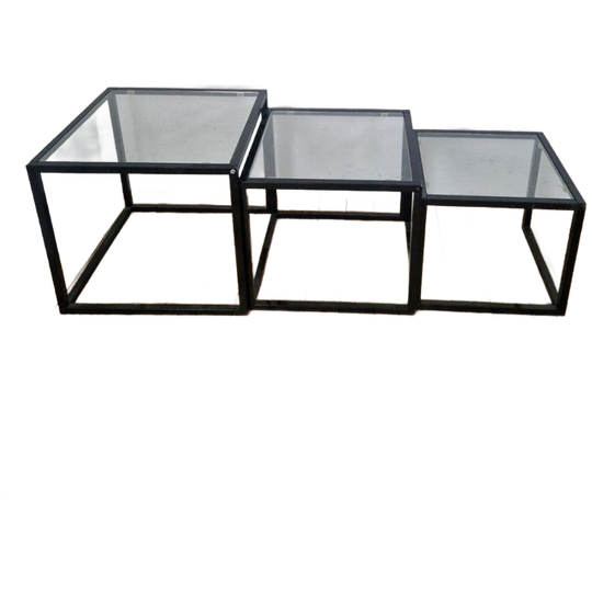 Postmoderne Design Nest Tafeltjes Metaal En Glas Kubus. 1