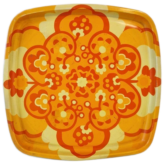 70's Vintage Dienblad Jaren 70 Blikken Dienblad Met Bloemen 1