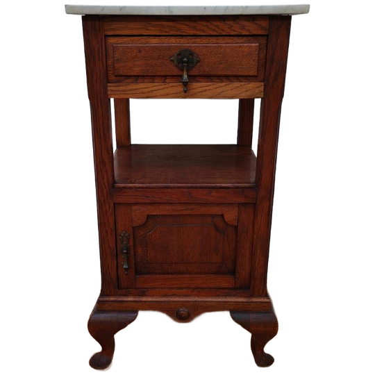 Vintage Antiek Nachtkastje Bijzetkastje Met Marmer Blad 1