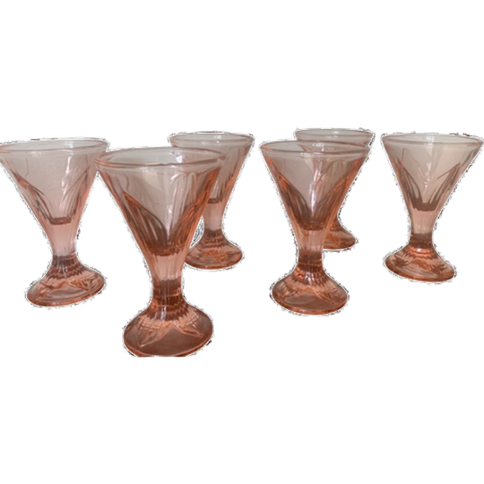 Vintage Franse Set Van 6 Roze Glazen Coupes Of Schalen In Art Deco Stijl! 1