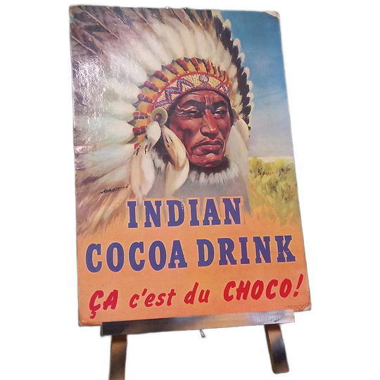 Vintage Belgisch Reclamekarton Voor Indian Cocoa Drink 1