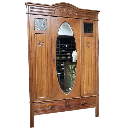 Meer Foto's Volgen: Demontabele Antiek Eiken Hangkast Met 2 Lades 1