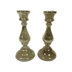 Set Van 2 Kwikzilveren Kandelaars, Rond 1900 (armeluiszilver) thumbnail 1