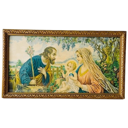 Vintage Religieus Schilderij Lithografie Heilige Familie 1940’s 1