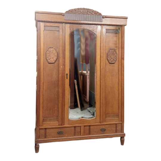 Vintage Demontabele Eikenhouten Spiegelkast 1