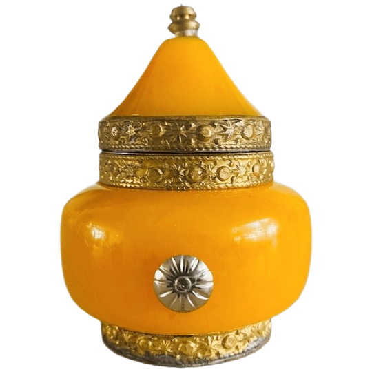 Marokkaans Keramisch Oorbellendoosje Geel Messing 1