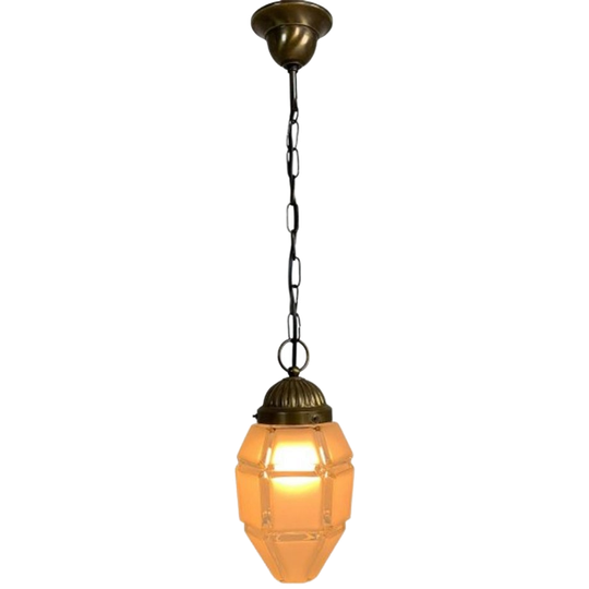 Art Deco Hanglamp Met 6 Hoekige Kap Aan Ketting, Jaren 30 1