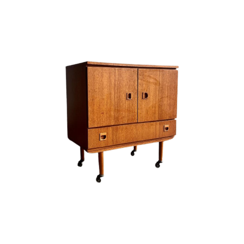 Vintage Teakwood Dressoir On Wheels Designed By Berner Huwel