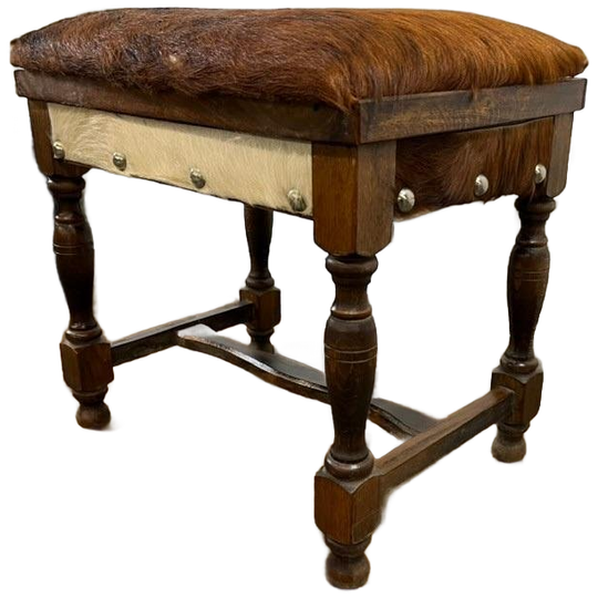 Vintage Bijzettafel / Krukje / Stoel Met Koeienvel 1