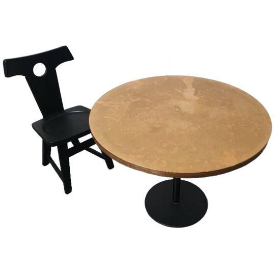 Messing Gepatineerde Tafel Rond Wabi Sabi Gietijzer Voet Pedrali 1