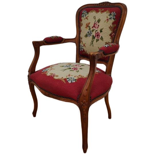 Brocante Vintage Franse Queen Ann Gobelin Stoel Fauteuil 605 1
