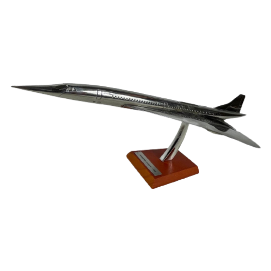 Xl Scale Model Of An Airplane (silver Plated) - Mounted On Wooden Base - Aérospatiale Concorde (1 1