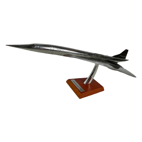 Xl Scale Model Of An Airplane (Silver Plated) - Mounted On Wooden Base - Aérospatiale Concorde (1