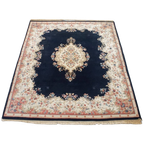 Groot Vintage Kirman Vloerkleed/ Tapijt Met Voornamelijk Donkerblauwe En Roze Kleuren thumbnail 1