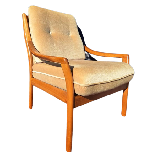 Vintage Design Fauteuil, Kersenhout, Mohair, Wilhelm Knoll