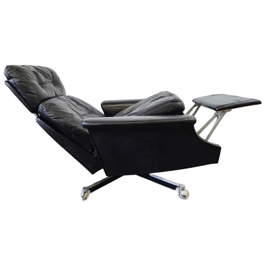 Vintage Zwart Lederen Fauteuil /lounge Chair / Relax Zetel 1