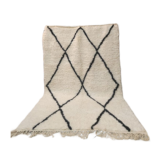 Beni Ouarain Tapijt 300 X 200 Cm – Crème Met Zwart Ruitpatroon – 100% Wol 1