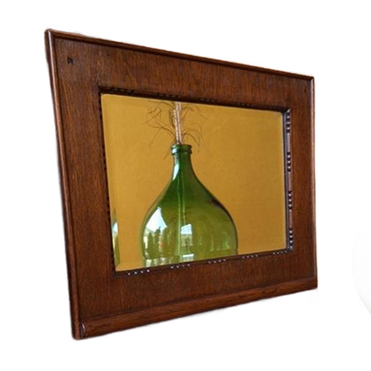 Vintage Spiegel In Eikenhouten Lijst, Subtiel Gestoken Hout 1