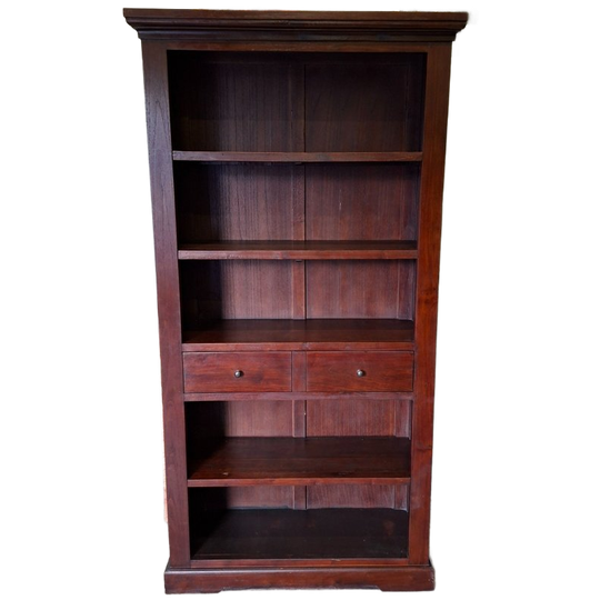 Klassieke Teakhouten Boekenkast Afm. 108x37cm En 211cm Hoog. 1