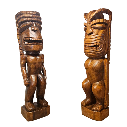 2 Levensgrote Solide Houten Tiki Beelden Kanaloa En Ku (179Cm Hoog) / Huge Hawaian Tiki Gods Statues 1