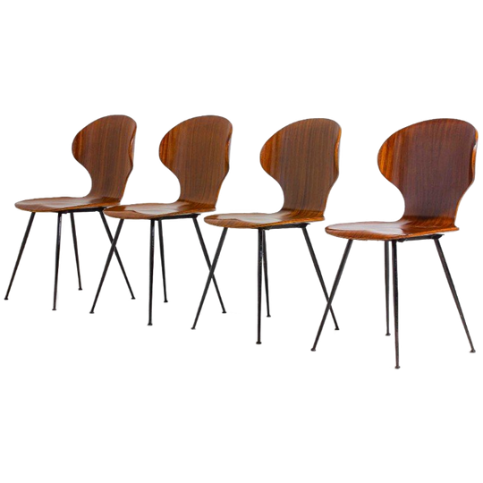 Zeldzame Set Van Mid-century "lulli" Eetkamerstoelen Door Carlo Ratti, Italië 1950 1