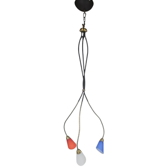 Vintage - Spider - Sputnik - Stilnovo Stijl - Hanglamp - Opaline - Messing - Italie - 80's 1