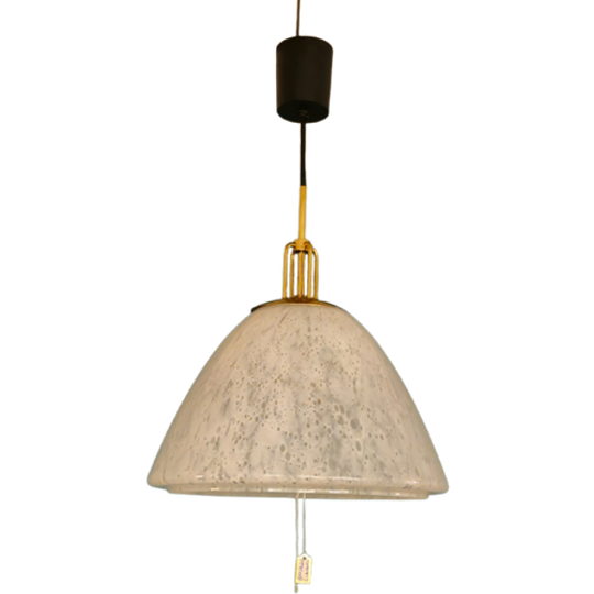 Vintage Glashutte Limburg Hanglamp Plafondlamp Glas Messing 1