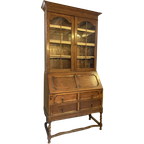 2Delig Antiek Engels Eiken Secretaire Met Boeken Opstand thumbnail 1