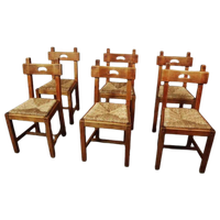 Set Of Six Brutalist, Rustic Dining Chairs