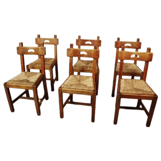 Set Of Six Brutalist, Rustic Dining Chairs 1