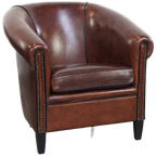 Stijlvolle In Zeer Goede Staat Verkerende Schapenleren Clubfauteuil Met Zwarte Biezen thumbnail 1