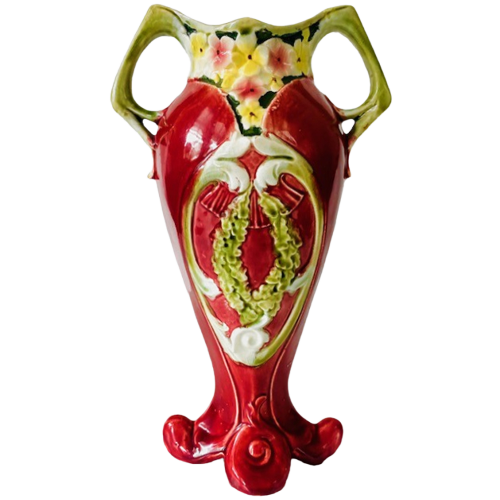 Majolica Vaas Art Deco Stijl Kersenrood Barbotine 1970’S