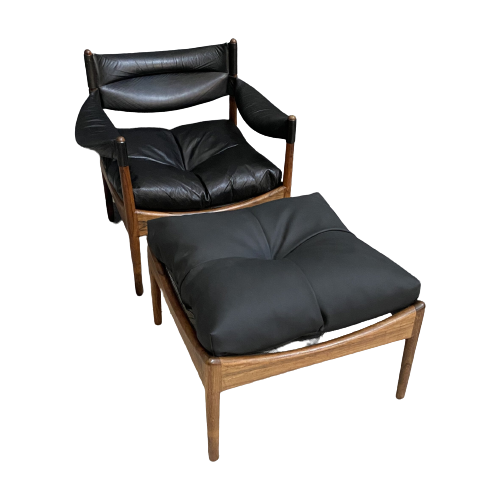 Kristian Vedel Rosewood & Leather ‘Modus’ Lounge Chair For Søren Willadsen Incl Ottoman