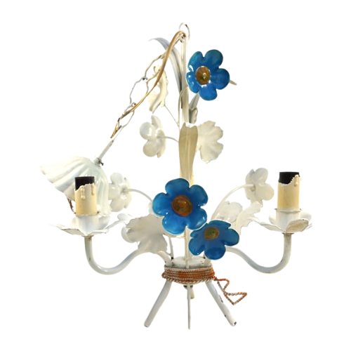 Brocante Hanglamp Metaal Bloemen