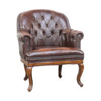 Charmante, Klassieke Rundleren Engelse Chesterfield Armchair Met Sierlijke Poten