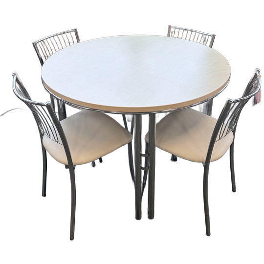 Vintage Eethoek - Ronde Tafel Met 4 Chromen Stoelen 1