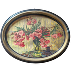 Antieke Ovale Lijst Met Prent Bloemen Schilderij Met Druk thumbnail 1