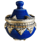Marokkaans Keramisch Dekselpotje Blauw Filigraan Zilvernikkel thumbnail 1