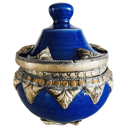 Marokkaans Keramisch Dekselpotje Blauw Filigraan Zilvernikkel 1