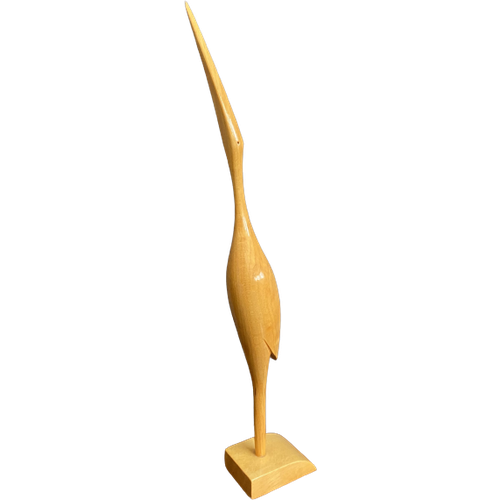 Wood Heron Bird Figurine 1960S