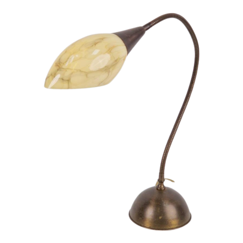 Vintage Art Deco Bureaulamp Koper Glas ‘50 Flex Neck Lamp