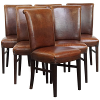 Set Van 6 Nette Eetkamerstoelen Gemaakt Van Schapenleer In Een Warme Cognac Kleur
