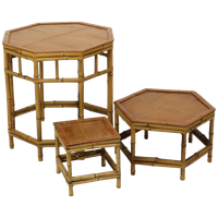 Vintage Set Van 3 Bamboe En Rotan Bijzettafels Plantentafels Boho