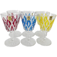 Set Vintage Vmc France Reims Champagne Glazen Harlequin 1960’s Nieuw