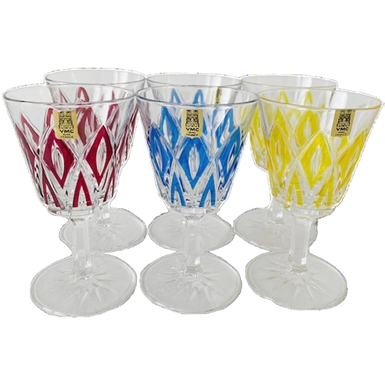 Set Vintage Vmc France Reims Champagne Glazen Harlequin 1960’s Nieuw 1