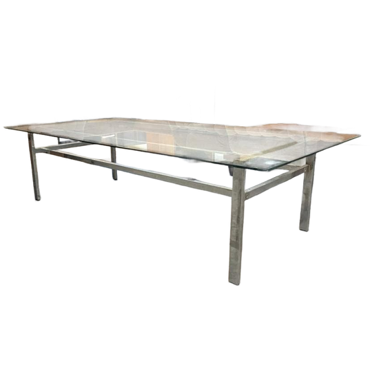 Vintage Xl Glazen Salontafel / Coffee Table Met Chroom 1