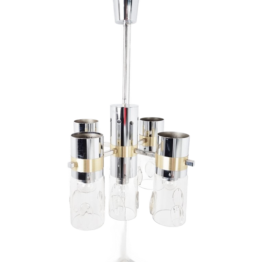 Vintage Italian Glass And Chrome Chandelier, 1970s 1