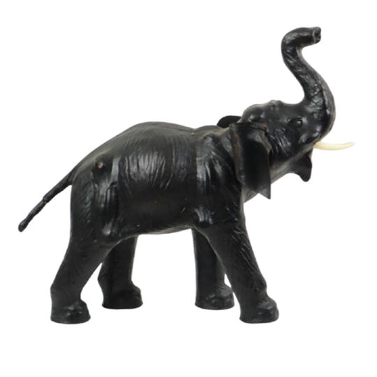 Grote Vintage Lederen Olifant Omersa Stijl Beeld Sculptuur 50cm 1