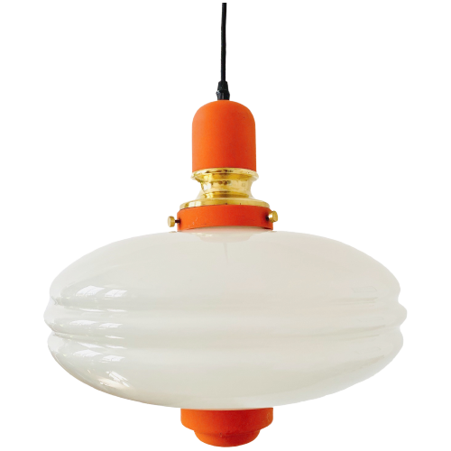 Vintage Glazen Hanglamp Melkglas Jaren 60 Oranje